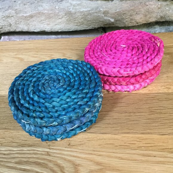6 Coasters Tiki Bar Seagrass Barware Pink Blue - Picture 5 of 5
